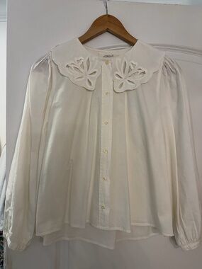 THE GREAT. Ivory Cutout Collar Button-Front Blouse